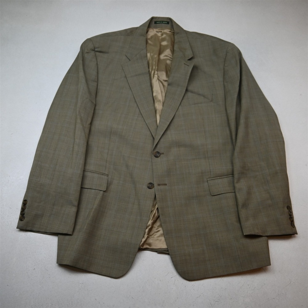 Lauren Ralph Lauren 50R Brown Glenn Check 100% Wool Strong Shoulder Blazer